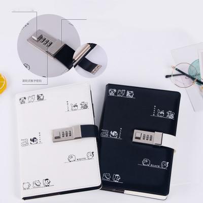 China Hardcover A5 Pu Leather Diary with Coded Lock Promotion Journal Pen Notebook Set for sale