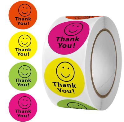 China Etiquetas adhesivas de agradecimiento redondas impermeables coloridas CMYK, cara sonriente de 1 pulgada en venta