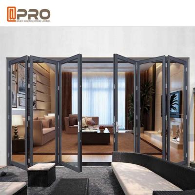 China Aluminium Double Insulated Glazing Folding Door Airtight Thermal Break Finished Surface room folding door folding grill for sale