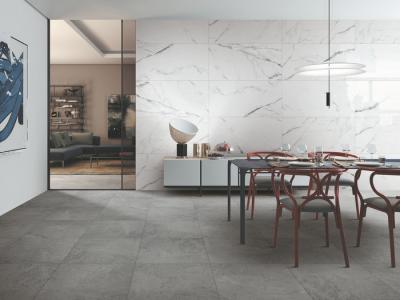 China Carrara Super White Polished Porcelain Tile , 24x48 Modern Bathroom Floor Tile for sale