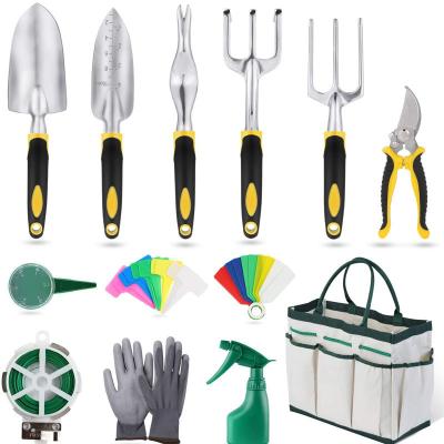 China Durable Heavy Duty Tool Set Canvas Bag Combination Kit Aluminum Shovel Garden Scissors with Cloth Bucket à venda