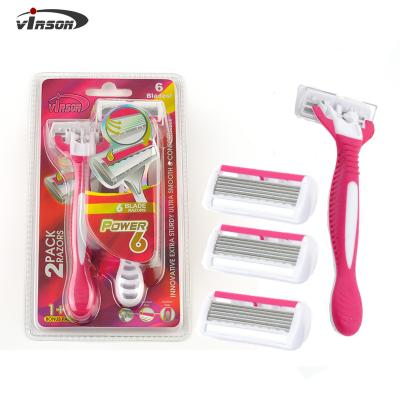 China Custom Disposable Six Blade Open Back Shaving Razor Face Hair Removal Razor for Ladies for sale