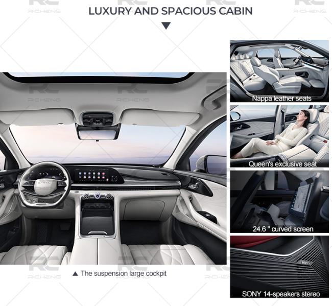 LUXURYAND SPACIOUS CABIN The suspension large cockpit Nappa leather seats Queen's exclusive seat 24.6" curved screen SONY 14-speakers stereo