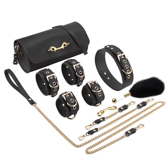Bondage Gear Real Leather Set 5pcs with Bag Handcuffs Bondage Kits Sex Toy Adult