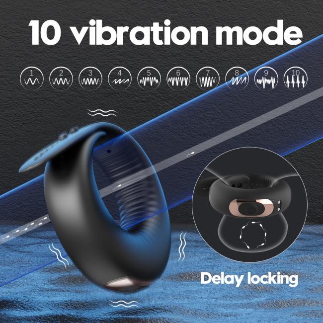 Black waterproof Penis Ring Silicone Adjustable Vibrating Ring Delay Sperm-locking ring Sex Toys For Men
