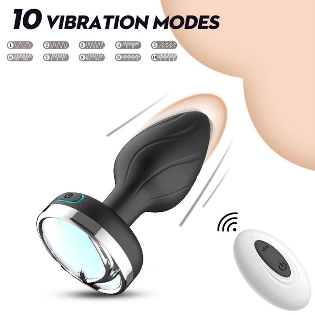 LED lights anal plug wireless remote control vibrator masturbation silicone Sex Toys luminous anal plug massager
