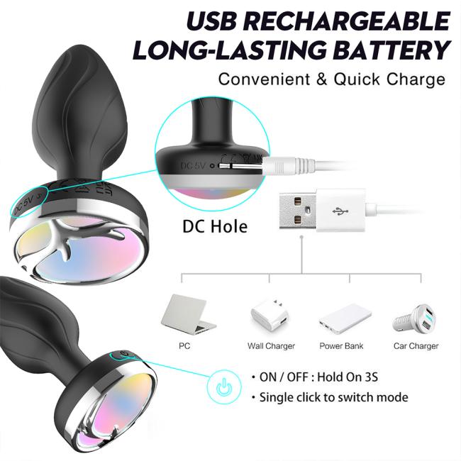 LED lights anal plug wireless remote control vibrator masturbation silicone Sex Toys luminous anal plug massager