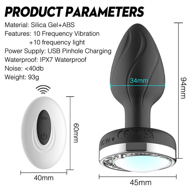LED lights anal plug wireless remote control vibrator masturbation silicone Sex Toys luminous anal plug massager