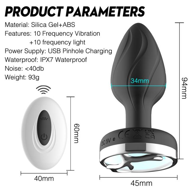 LED lights anal plug wireless remote control vibrator masturbation silicone Sex Toys luminous anal plug massager