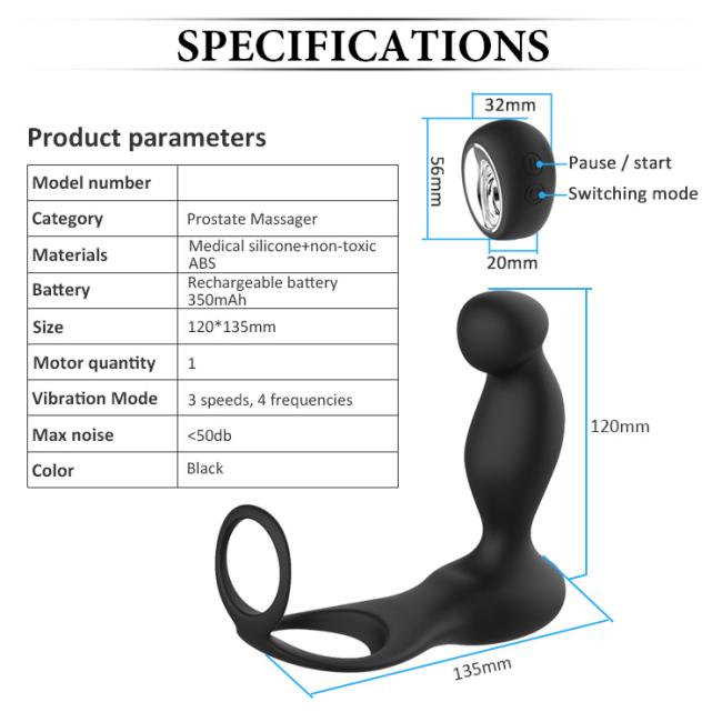 Remote control Male Prostate Massage Vibrator Anal Plug Silicone Waterproof Massager Ejaculation Ring Toy for Men