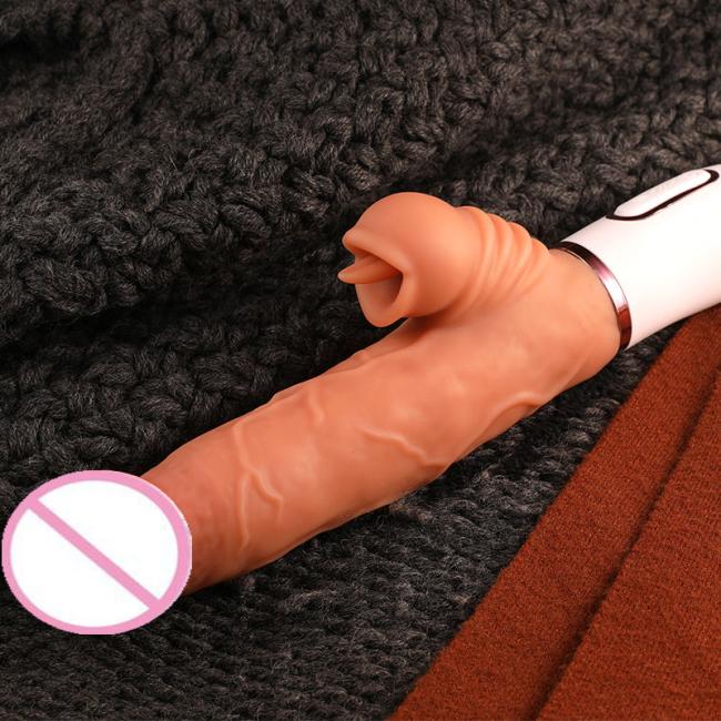 Xnxx Artificial dildo masturbation device Flesh color one-key heating dildo telescopic swing tongue licking vibration for women