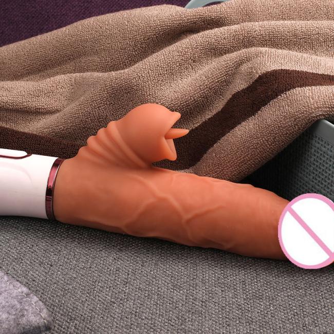 Xnxx Artificial dildo masturbation device Flesh color one-key heating dildo telescopic swing tongue licking vibration for women