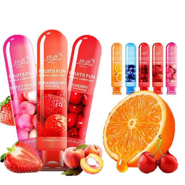 80ML Peach/Strawberry/Blueberry/Cherry/Orange Edible Flavor Water Based Lubricant Sex Anal Oral Gel Sex Lube For Couple Adult