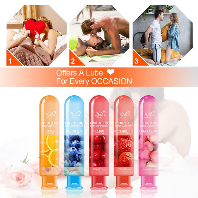 80ML Peach/Strawberry/Blueberry/Cherry/Orange Edible Flavor Water Based Lubricant Sex Anal Oral Gel Sex Lube For Couple Adult