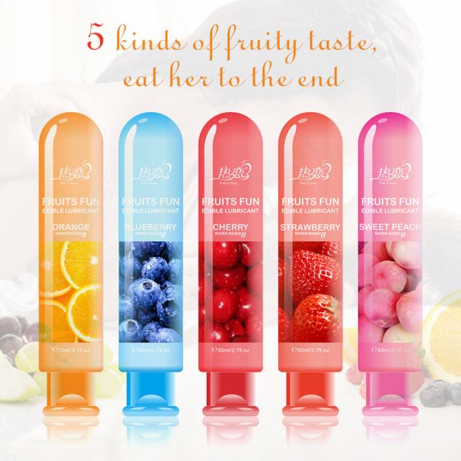 80ML Peach/Strawberry/Blueberry/Cherry/Orange Edible Flavor Water Based Lubricant Sex Anal Oral Gel Sex Lube For Couple Adult