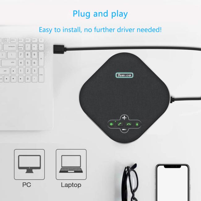 Tevo-Na200 USB Conference Speaker Microphone 5m (16.4FT) Pick up Radius Computer Speakers with Microphone, Voiceia Noise Cancelling USB Speakerphone