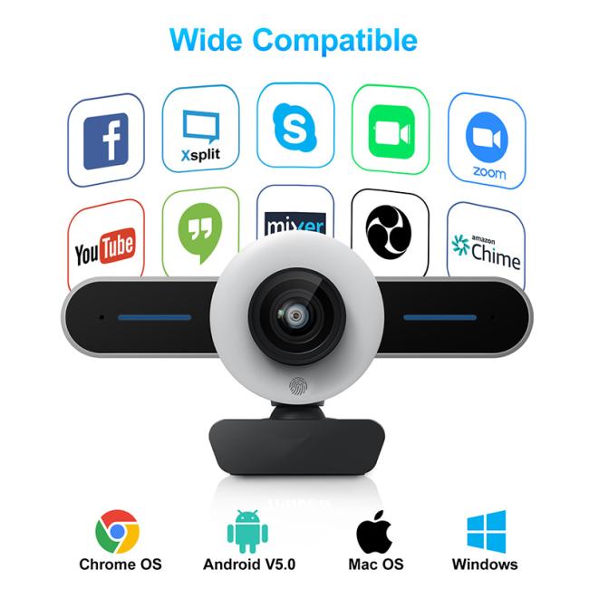 HD USB Streaming Webcam with Ring Light for PC