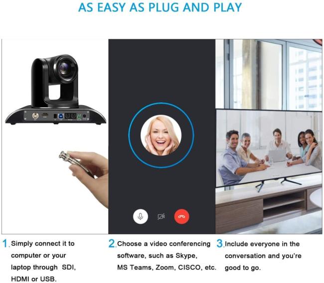 Tongveo HD1080p 60fps 20X Zoom PTZ Conference Camera USB HDMI 3G-SDI 3 Videa Outputs for Church Tele-Education Healthcare (20X Zoom TEVO-VHD20N)