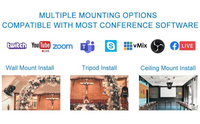 MULTIPLE MOUNTING OPTIONS and COMPATIBLE WITH POPULAR PC, MAC, LAPTOP AND CONFERENCE APPS