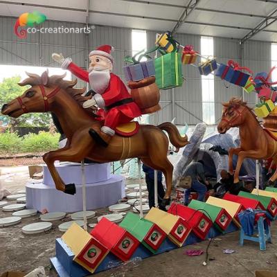 China Christmas Decoration Santa Horse Resin Gift Box Zigong Lantern For Amusement Park for sale