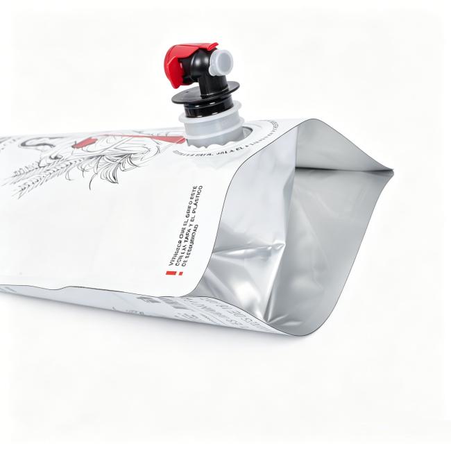 Standup Bottom of Wine Bag With Tap Dispenser display