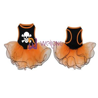 China Pumpkin / Skull Tulle Skirt Halloween Pet Dress Bow Decoration CVC Jersey for sale