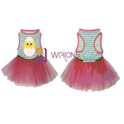 China Good Elasticity Double Skirt Easter Pet Dress Bow CVC Jersey 180G Female Dog Dress for sale