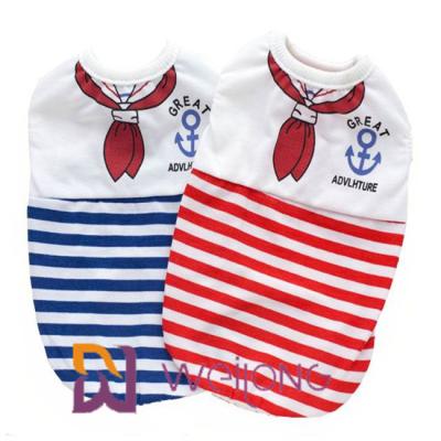 China Customized Digital Print  Sailor Anchor Stripe Pet T Shirt For Puppy 100% Cotton for sale
