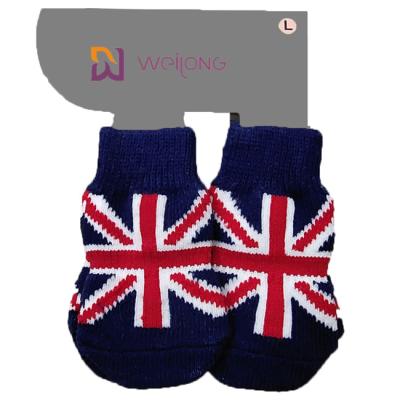 China Customized Dog Sock Knitting Patterns Union Jack 95% Cotton 5% Spandex for sale
