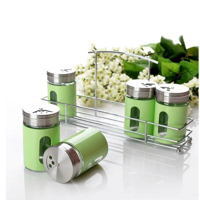 China Stainless steel cruet pepper shakers salt shakers with shelf for sale