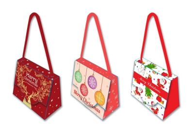China Decorative Unique Christmas Gift Bags 300 Gsm Herringbone Cotton Handle for sale