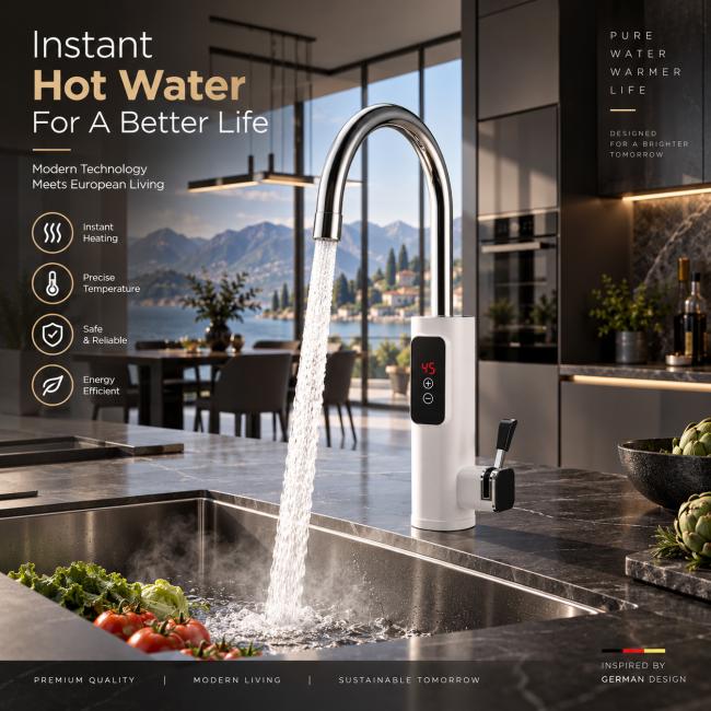 EU Plug Electric Heating Tap for instant hot water supply in kitchen and bathroom