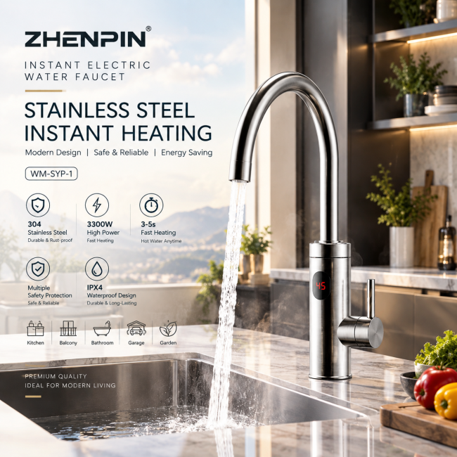 LED Instant Heating Electric Water Heater Faucet product image showing design and features