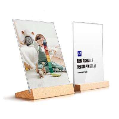 China Acrylic Table Top Photo Frame A4 A5 A6 With Wood Stand for sale