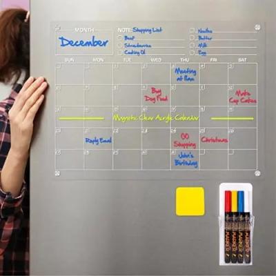 China Custom Acrylic Magnetic Calendar For Fridge , Clear Dry Erase Magnetic Calendar With Markers for sale