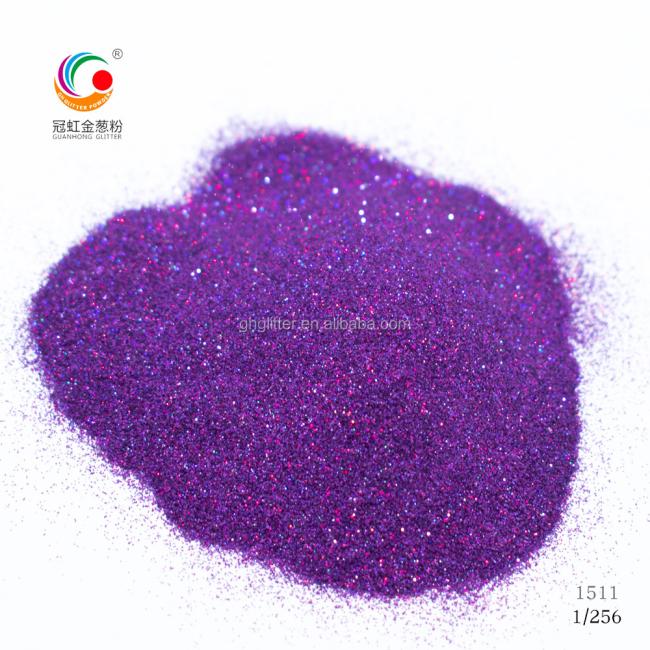 Close-up view of holographic glitter powder showing reflective properties
