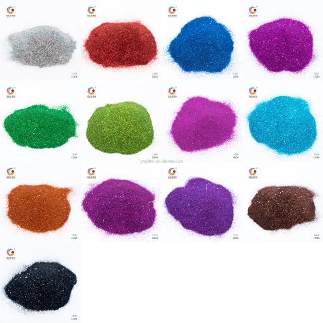 Different holographic glitter colors and sizes comparison