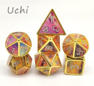 China Metallic Brass Gold Dice Set Multipurpose For Dungeon And Dragon for sale