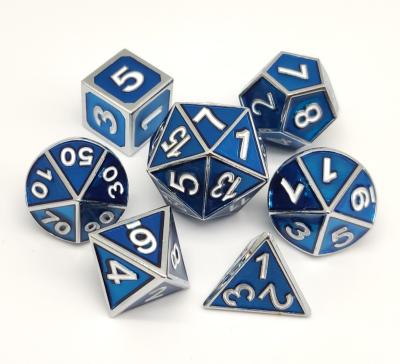China Handmade Luxury Blue Dice Set Multipurpose Hand Poured D4 D6 D8 for sale