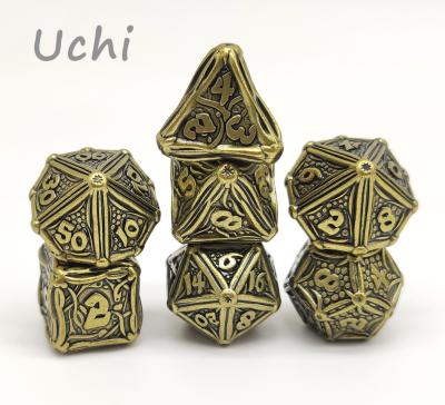 China Polished Durable Polyhedral 7 Dice Set , Gold Plated Custom Metal Dice Set for sale