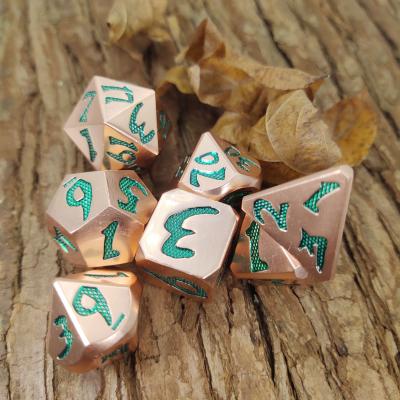China RPG Dice Sets Gold Multipurpose Manual Grinding Edge Light green copper material Polyhedral Precision Rolling for sale