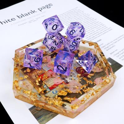 China PurpleWhite flow sand sky number resin multi -faceted game dice suite dragon and dungeon city dnd dice for sale