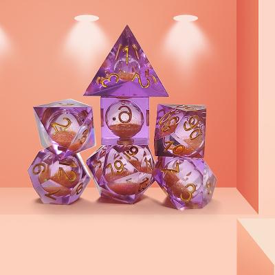 China Orange Flowing Sand Purple Crystal Resin Polyhedral Dice Multi  Noodle Tablet Game Dice Set for sale