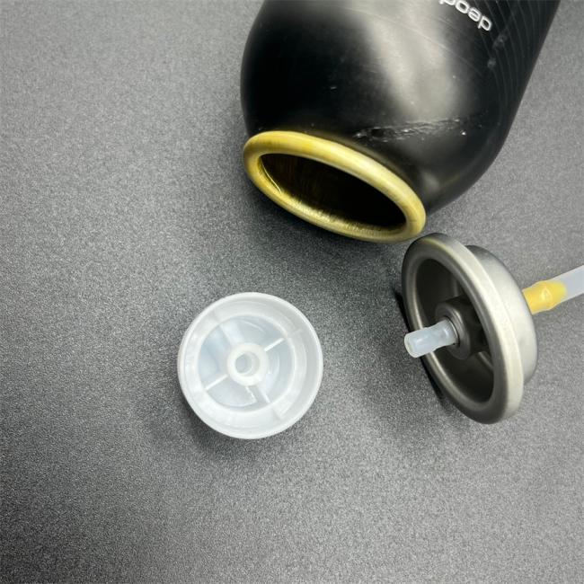 Deodorant body spray valve with recycling symbol