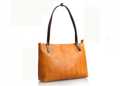 China Yellow Vintage Leather Bags Ladies Tote Handbags Vegetable Leather Shoulder Bag en venta