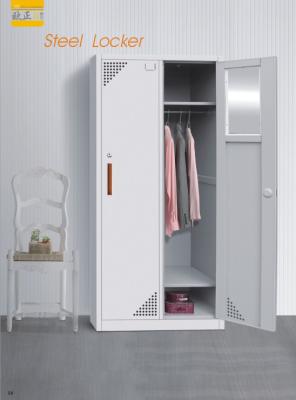 China Thick 2 Door Steel Locker With Cloths Hanger Upper 2 Fixed Shelf Any RAL/LK Color for sale
