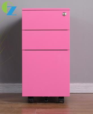 China Office Equipment Pink Steel Mobile Pedestal 3 Drawer Cabinet Documents Storage for sale
