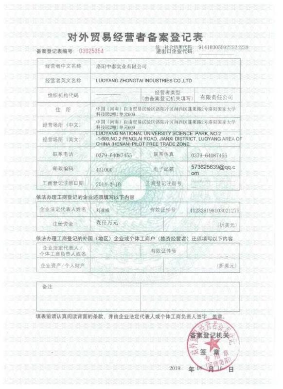 ce - Luoyang Zhongtai Industrial Co., Ltd.