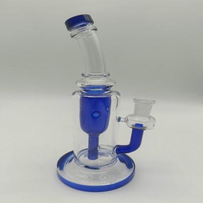 China ISO9001 Blue Male Straight Glass Water Pipe Rrecycler Water Bong With Ice Catcher And Percolator for sale