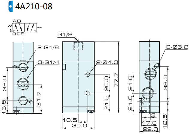 4A210-08 1/4'' Inch Exterior Control 5/2 Way Single Air Pilot Valve 0